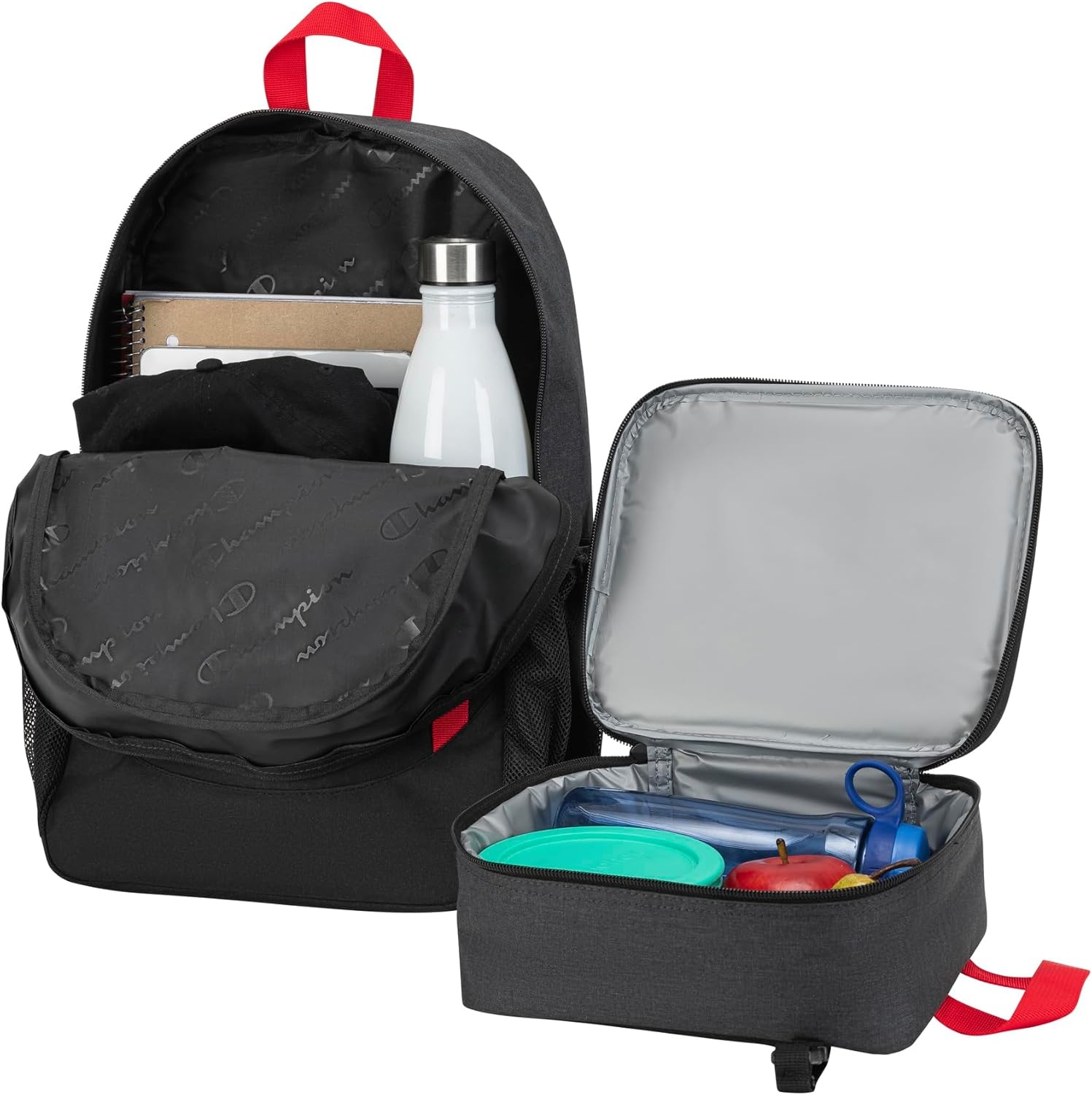 image:imageChampion Kids Mode 2Piece Backpack and Insulated Lunch Box Combo Set with Laptop Compartment Padded Straps Water Bottle Pocket for Daily Use Black Combo One Size