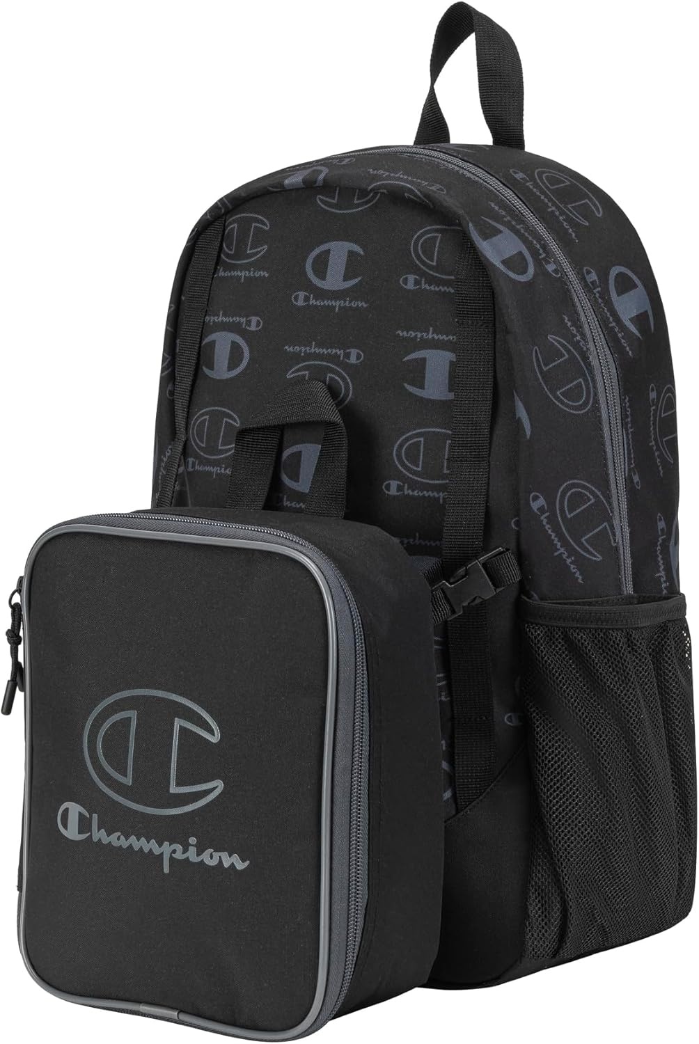 image:imageChampion Kids Mode 2Piece Backpack and Insulated Lunch Box Combo Set with Laptop Compartment Padded Straps Water Bottle Pocket for Daily Use BlackGrey One Size