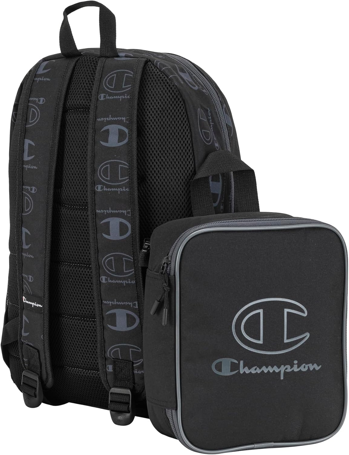 image:imageChampion Kids Mode 2Piece Backpack and Insulated Lunch Box Combo Set with Laptop Compartment Padded Straps Water Bottle Pocket for Daily Use BlackGrey One Size