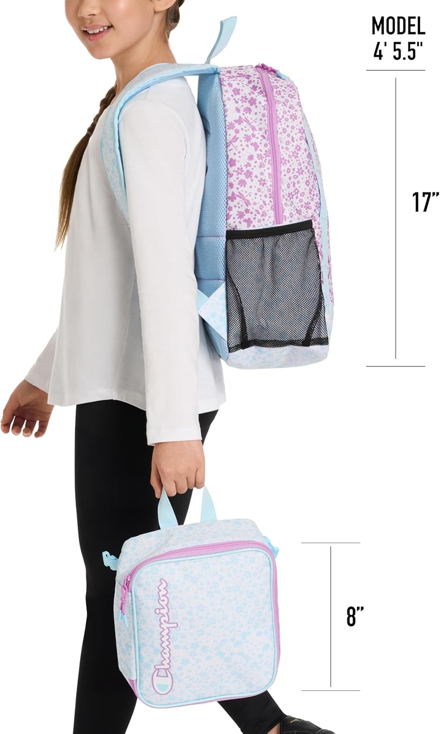 image:imageChampion Kids Mode 2Piece Backpack and Insulated Lunch Box Combo Set with Laptop Compartment Padded Straps Water Bottle Pocket for Daily Use Endless SkyRose One Size