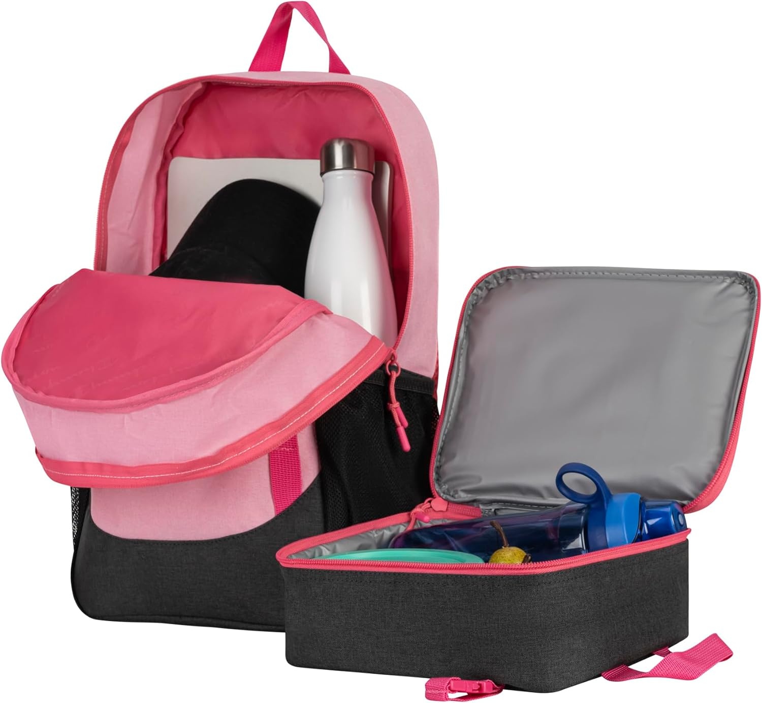 image:imageChampion Kids Mode 2Piece Backpack and Insulated Lunch Box Combo Set with Laptop Compartment Padded Straps Water Bottle Pocket for Daily Use Pink HeatherDark HeatherHot Pink One Size