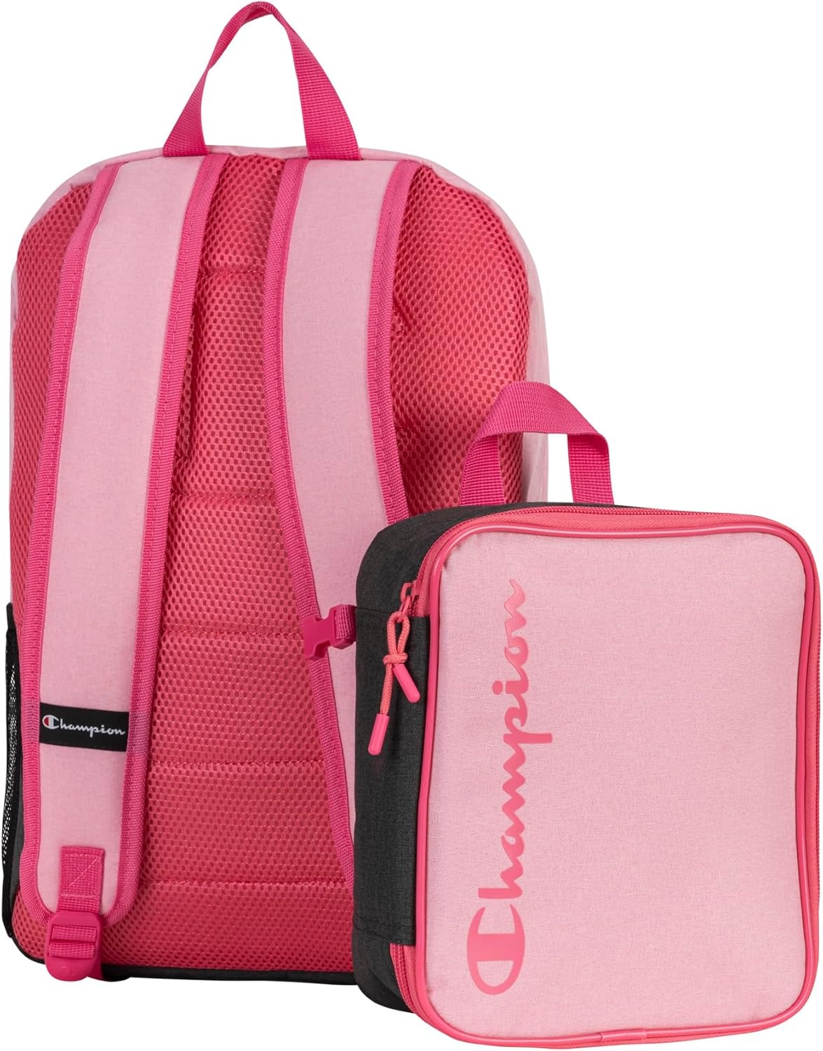image:imageChampion Kids Mode 2Piece Backpack and Insulated Lunch Box Combo Set with Laptop Compartment Padded Straps Water Bottle Pocket for Daily Use Pink HeatherDark HeatherHot Pink One Size