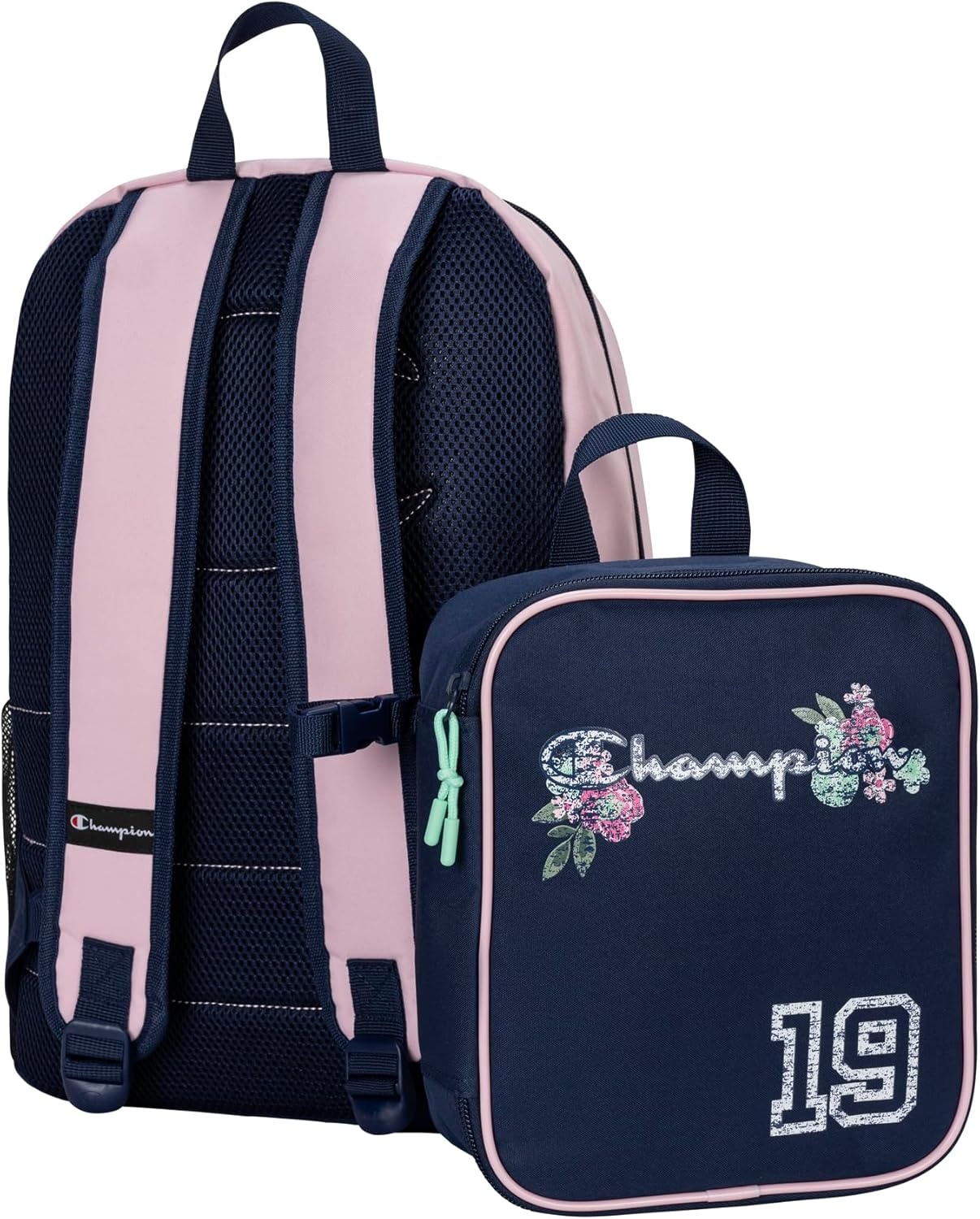 image:imageChampion Kids Mode 2Piece Backpack and Insulated Lunch Box Combo Set with Laptop Compartment Padded Straps Water Bottle Pocket for Daily Use RoseNavy One Size