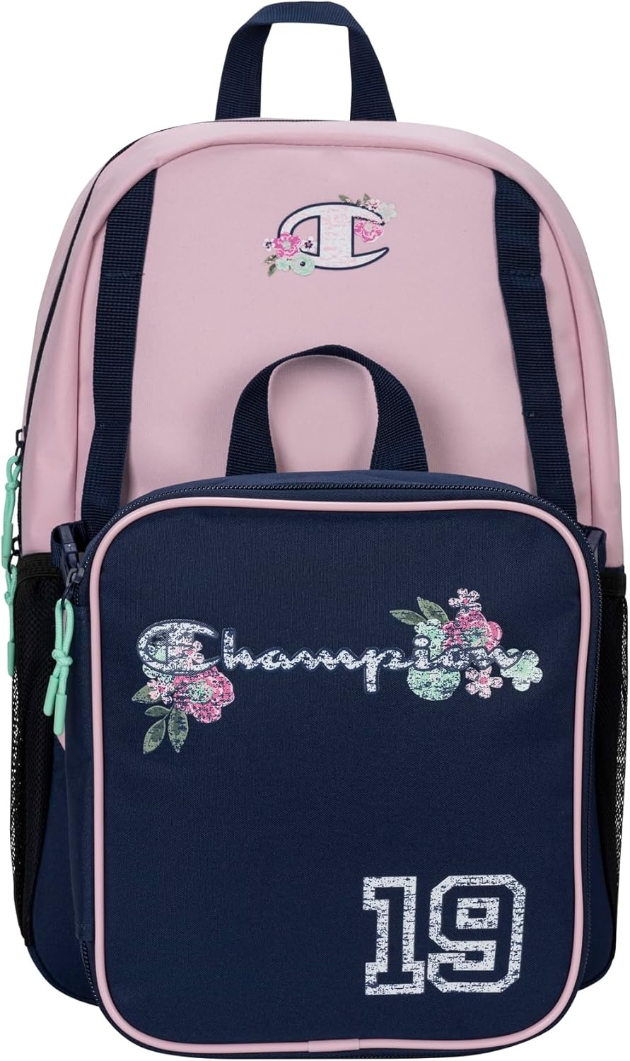 image:imageChampion Kids Mode 2Piece Backpack and Insulated Lunch Box Combo Set with Laptop Compartment Padded Straps Water Bottle Pocket for Daily Use RoseNavy One Size