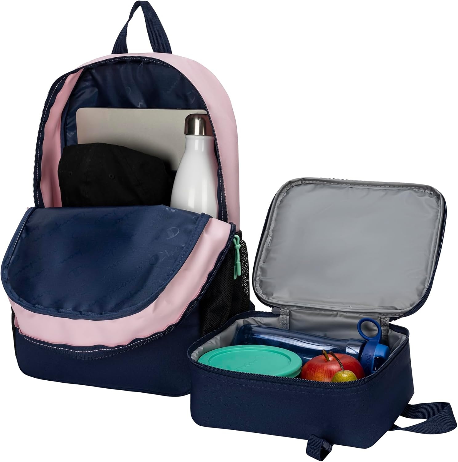 image:imageChampion Kids Mode 2Piece Backpack and Insulated Lunch Box Combo Set with Laptop Compartment Padded Straps Water Bottle Pocket for Daily Use RoseNavy One Size