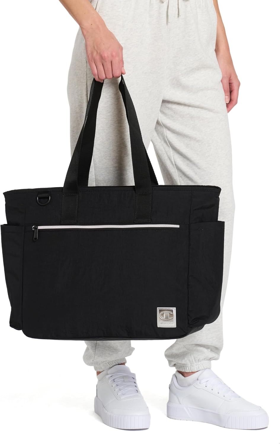 image:imageChampion Quartz Crinkle Nylon Tote with Laptop Sleeve Luggage Strap Zip ClosureAbbey Stone