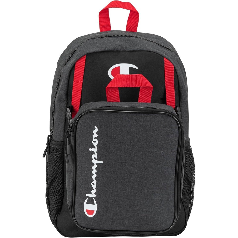 image:imageChampion Kids Mode 2Piece Backpack and Insulated Lunch Box Combo Set with Laptop Compartment Padded Straps Water Bottle Pocket for Daily Use Black Combo One Size