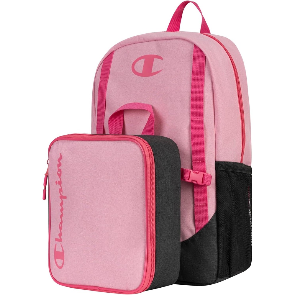 image:imageChampion Kids Mode 2Piece Backpack and Insulated Lunch Box Combo Set with Laptop Compartment Padded Straps Water Bottle Pocket for Daily Use Pink HeatherDark HeatherHot Pink One Size