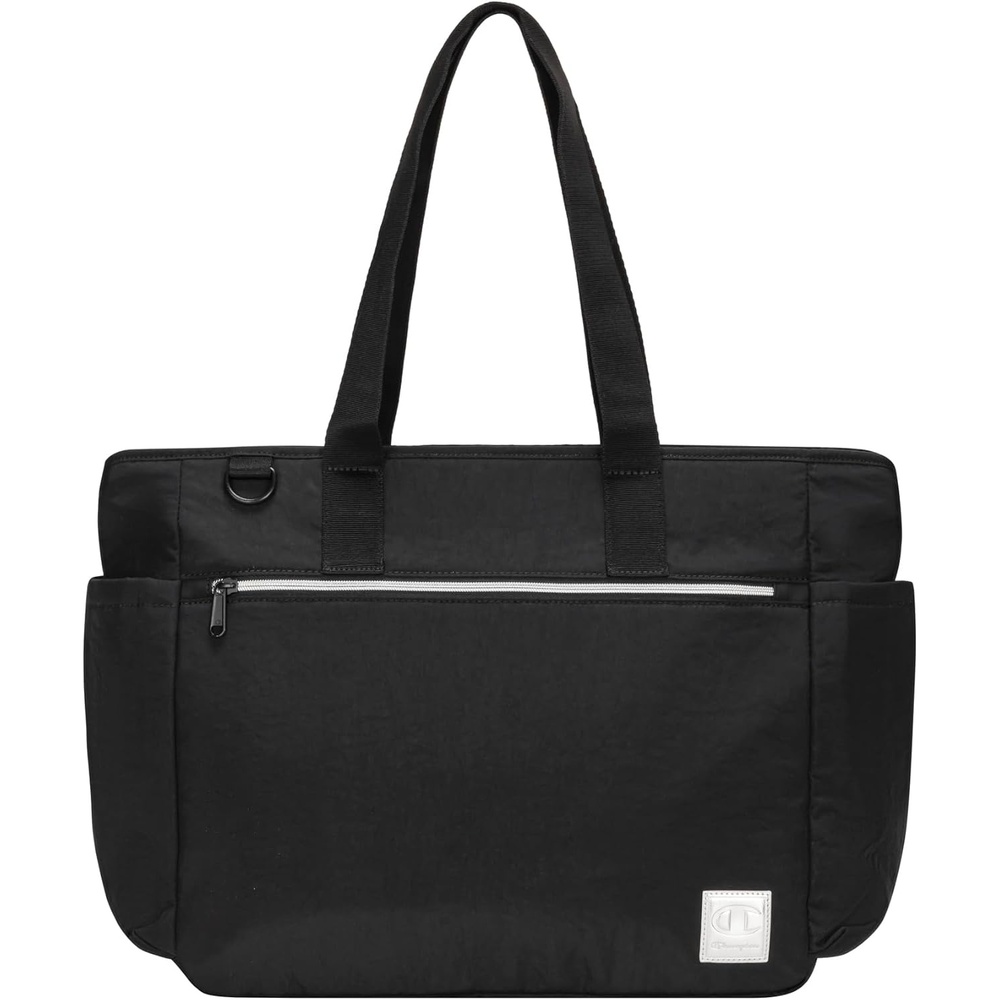 image:imageChampion Quartz Crinkle Nylon Tote with Laptop Sleeve Luggage Strap Zip ClosureBlack