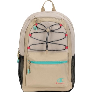 Champion Kids’ Bungee Backpack with Padded Straps, Water Bottle Pocket, Carry Handle for Daily Use, Tan Combo, One Size