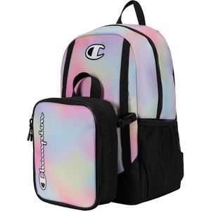 Champion Kids’ Mode 2-Piece Backpack and Insulated Lunch Box Combo Set with Laptop Compartment, Padded Straps, Water Bottle Pocket for Daily Use, Candlelight Pink/Iced Aqua/Black, One Size