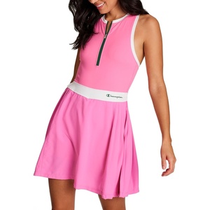 Champion Women’s Match Point 1/4 Zip Sleeveless 32.5″ Tennis Dress, Fitted, 3″ Inner Short(Pink Cosmos)