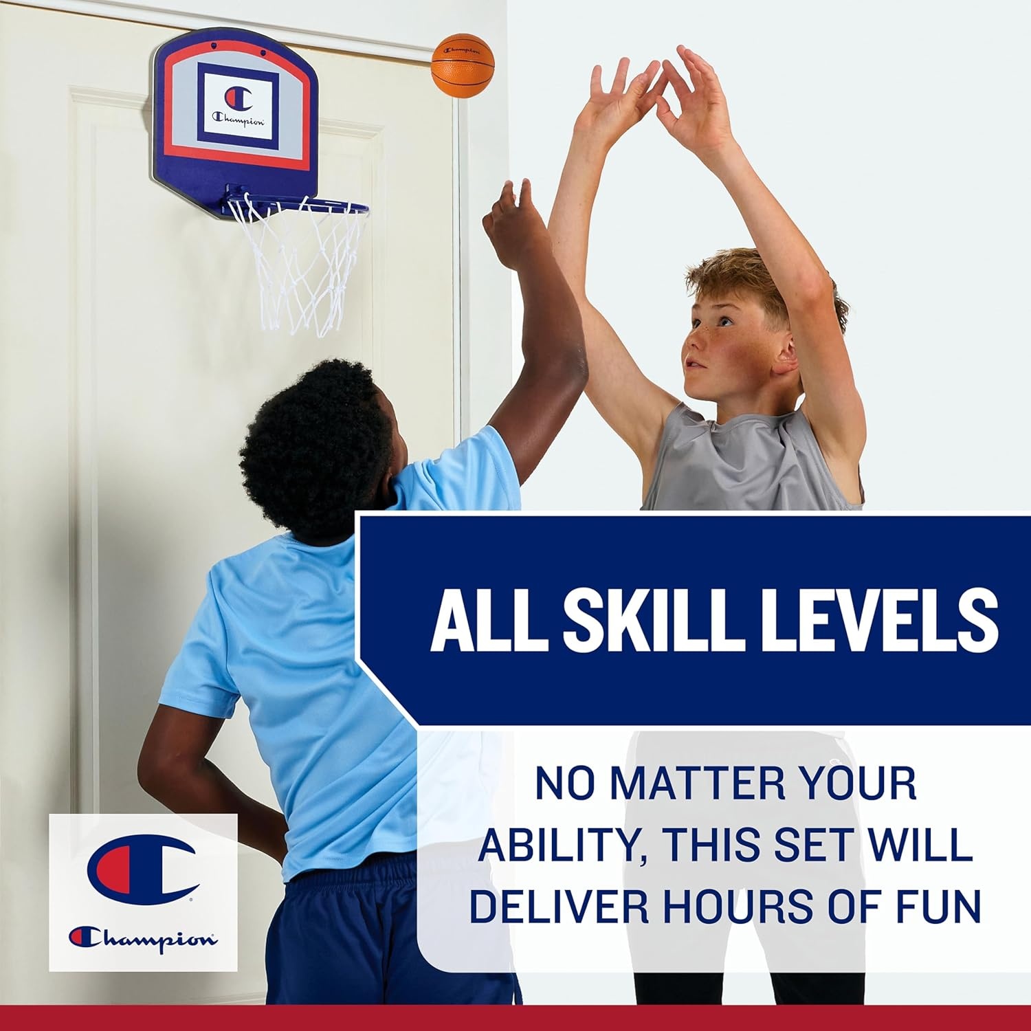 image:imageChampion 360 Mini Basketball Hoop SetOvertheDoor 105x 85Backboard with SpringLoaded Foldable Rim Nylon NetMini BallRedWhiteBlue