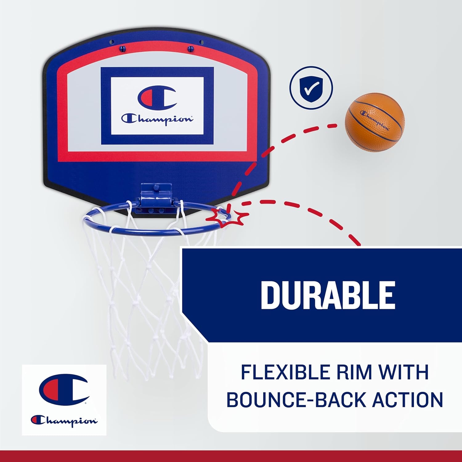 image:imageChampion 360 Mini Basketball Hoop SetOvertheDoor 105x 85Backboard with SpringLoaded Foldable Rim Nylon NetMini BallRedWhiteBlue