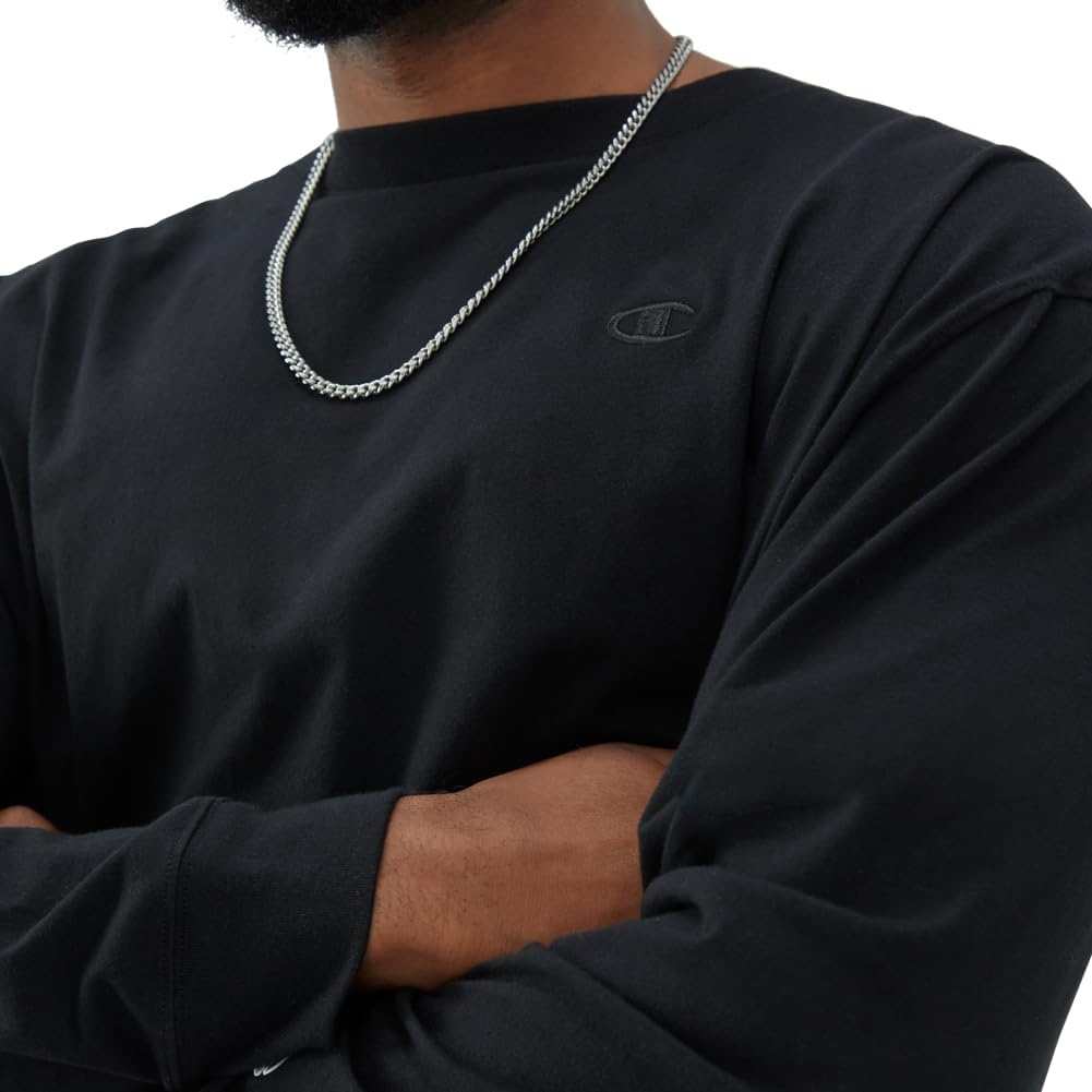 image:imageChampion Mens Classic Long Sleeve TShirt Standard Fit C Logo Available in Regular and Big amp TallBlack