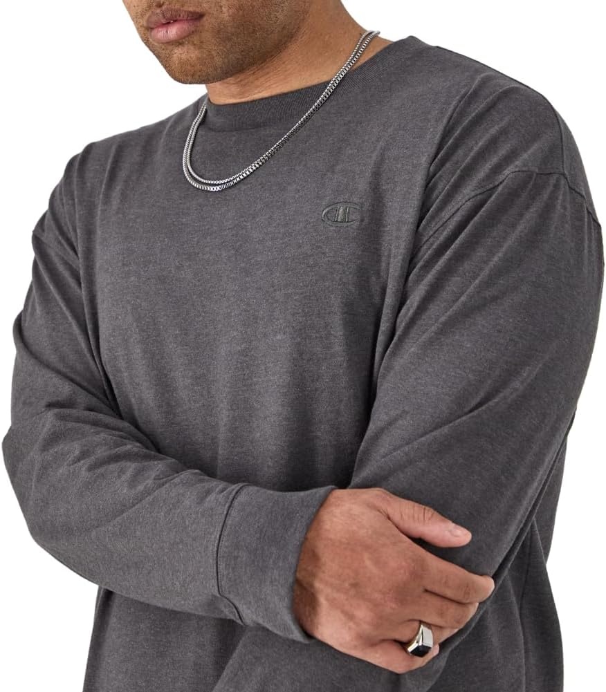 image:imageChampion Mens Classic Long Sleeve TShirt Standard Fit C Logo Available in Regular and Big amp TallGranite Heather