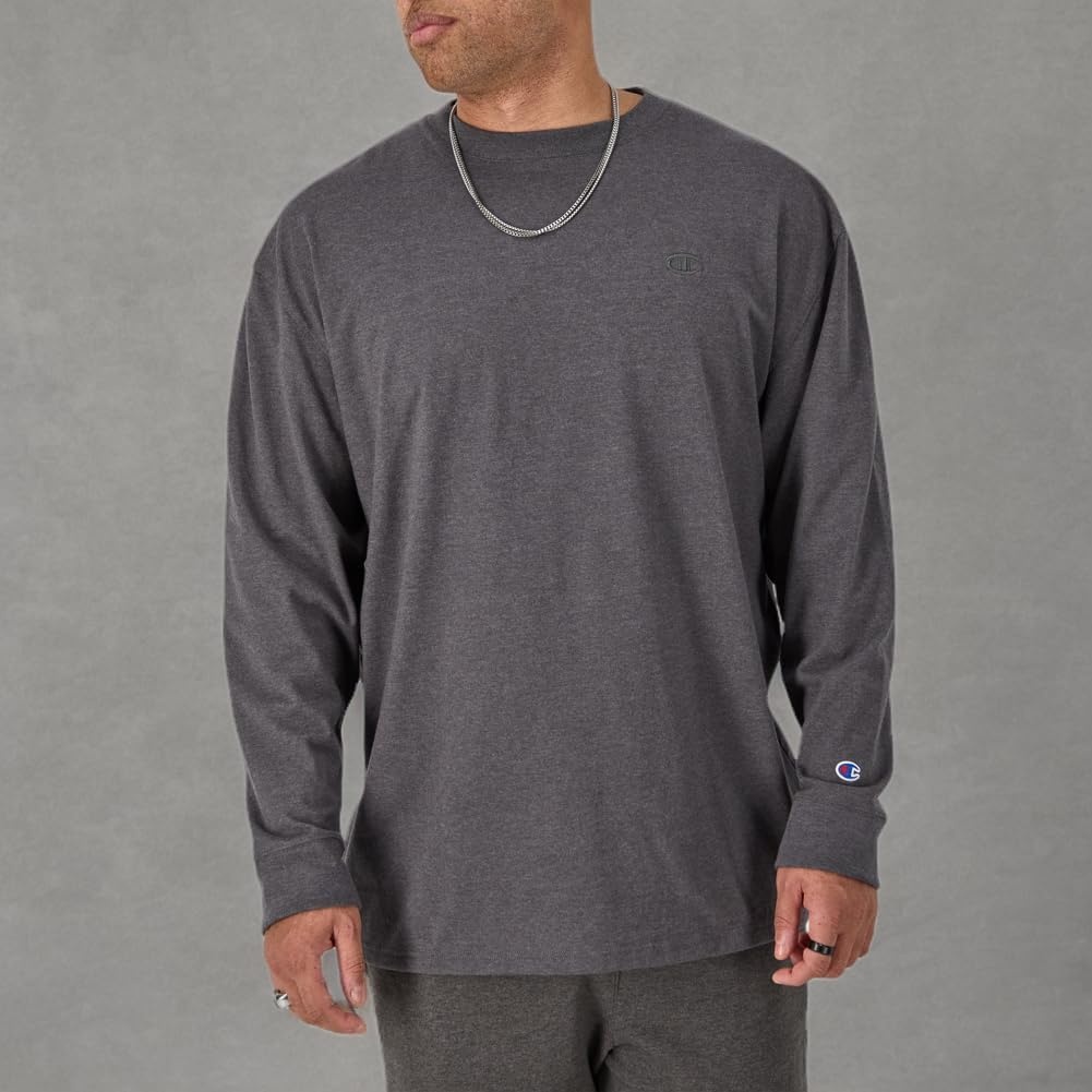 image:imageChampion Mens Classic Long Sleeve TShirt Standard Fit C Logo Available in Regular and Big amp TallGranite Heather