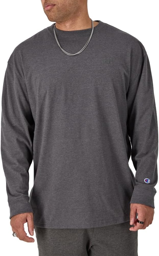 image:imageChampion Mens Classic Long Sleeve TShirt Standard Fit C Logo Available in Regular and Big amp TallGranite Heather