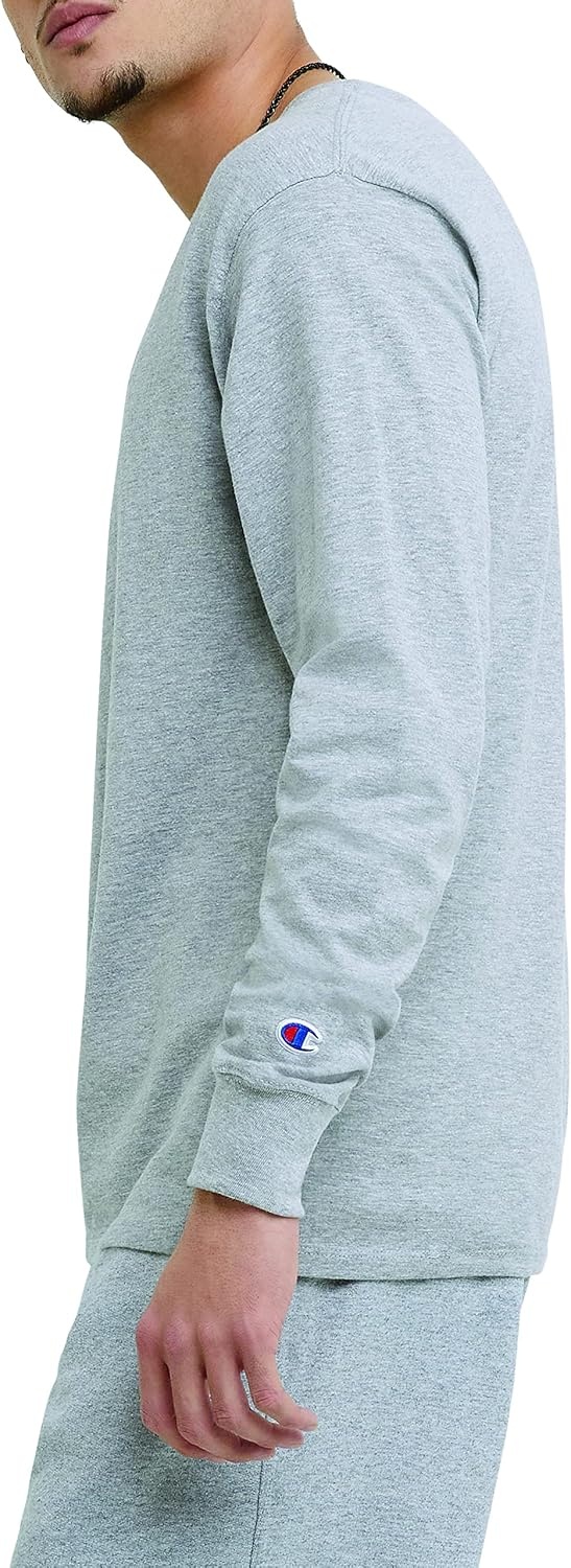 image:imageChampion Mens Classic Long Sleeve TShirt Standard Fit C Logo Available in Regular and Big amp TallPlatinum Silver Heather
