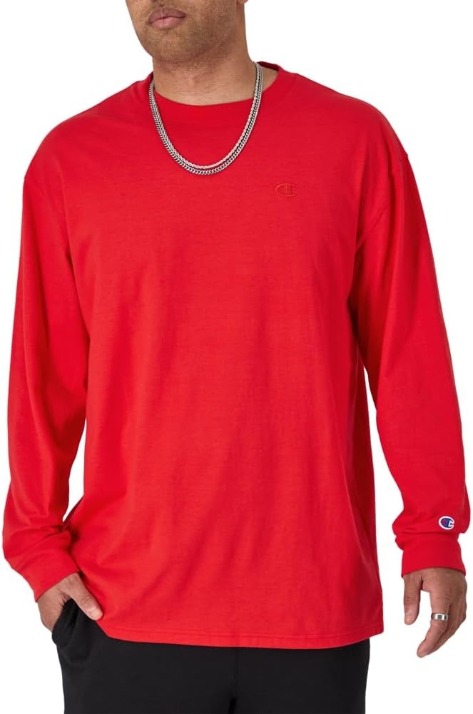 image:imageChampion Mens Classic Long Sleeve TShirt Standard Fit C Logo Available in Regular and Big amp TallScarlet