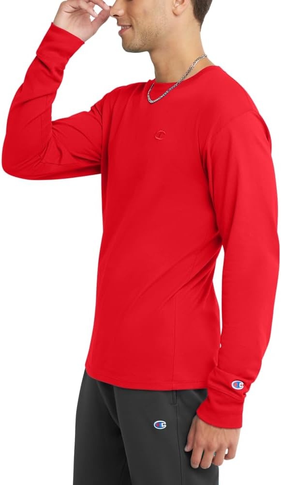 image:imageChampion Mens Classic Long Sleeve TShirt Standard Fit C Logo Available in Regular and Big amp TallScarlet