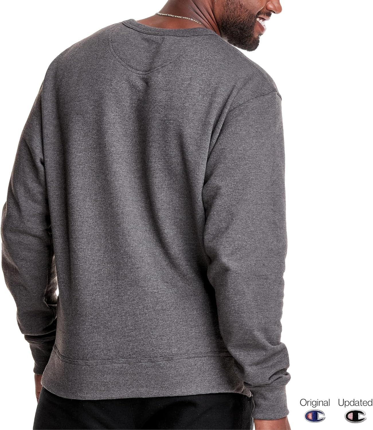 image:imageChampion Mens Crewneck Fleece Sweatshirt Standard Fit Midweight Script Logo Available in Regular and Big amp TallGranite Grey Heather