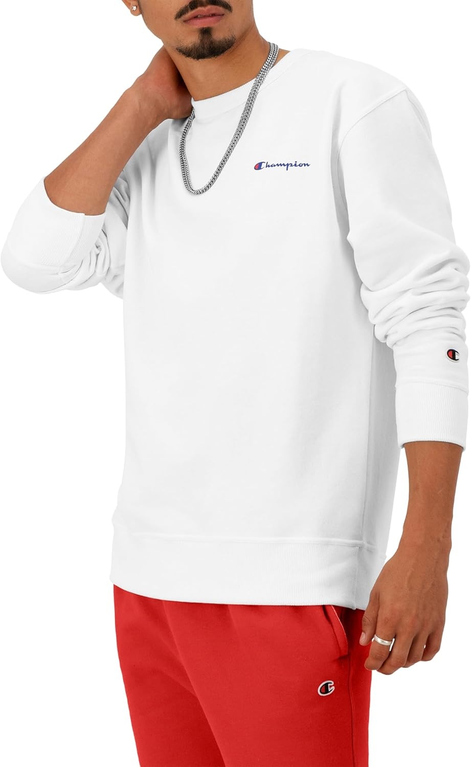 image:imageChampion Mens Crewneck Fleece Sweatshirt Standard Fit Midweight Script Logo Available in Regular and Big amp TallWhite