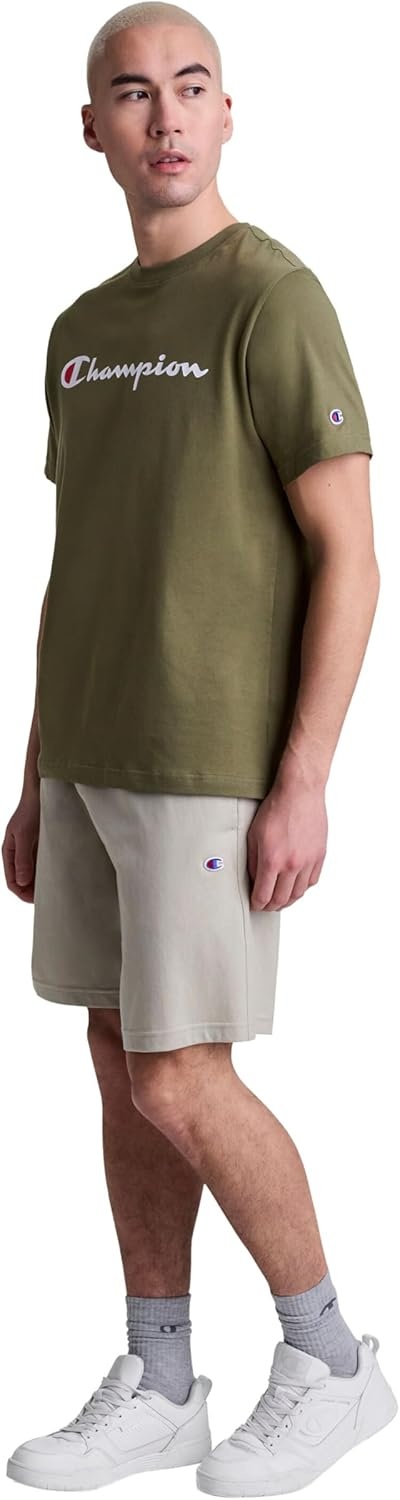 image:imageChampion Mens Graphic Short Sleeve TShirt Standard Fit Classic Script Logo Midweight 100 CottonBurnt Olive Classic Script Logo