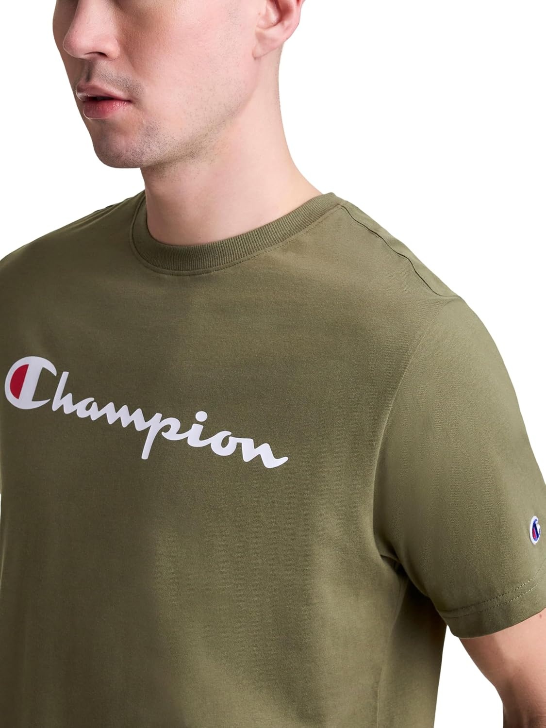 image:imageChampion Mens Graphic Short Sleeve TShirt Standard Fit Classic Script Logo Midweight 100 CottonBurnt Olive Classic Script Logo