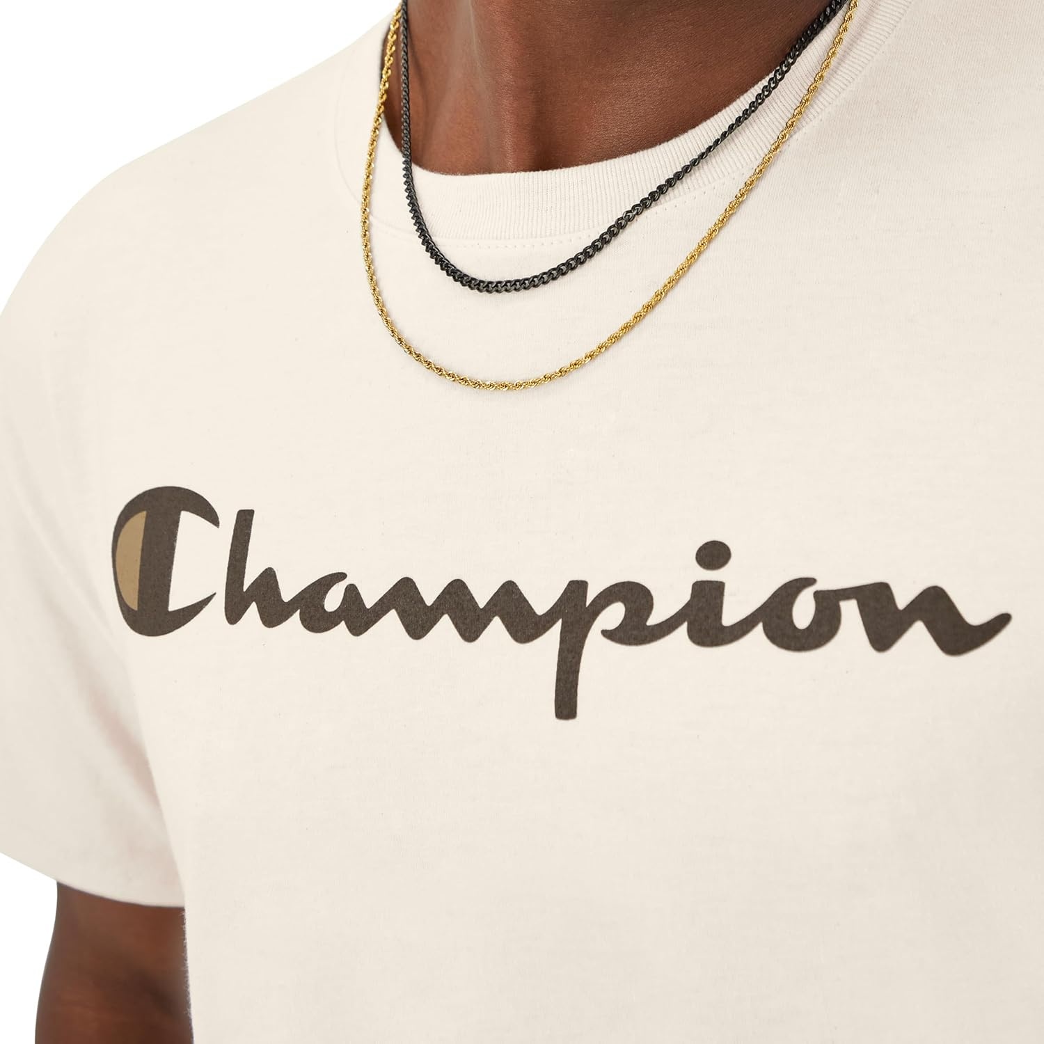 image:imageChampion Mens Graphic Short Sleeve TShirt Standard Fit Classic Script Logo Midweight 100 CottonNatural Classic Script Logo