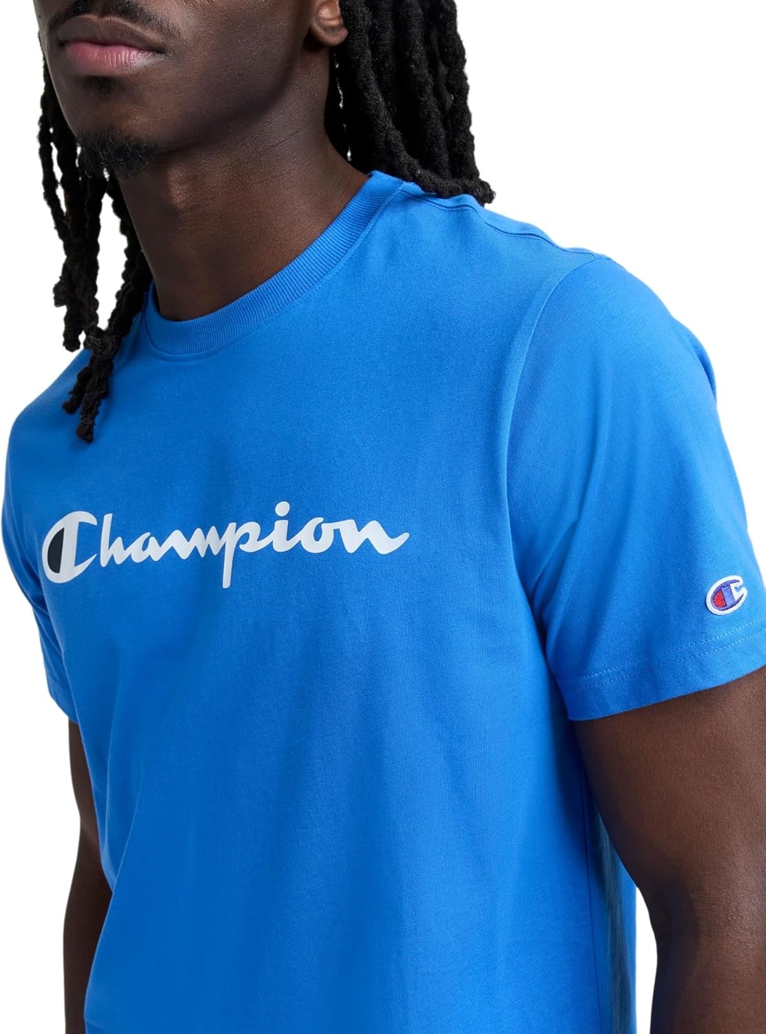 image:imageChampion Mens Graphic Short Sleeve TShirt Standard Fit Classic Script Logo Midweight 100 CottonNebulas Blue Classic Script Logo