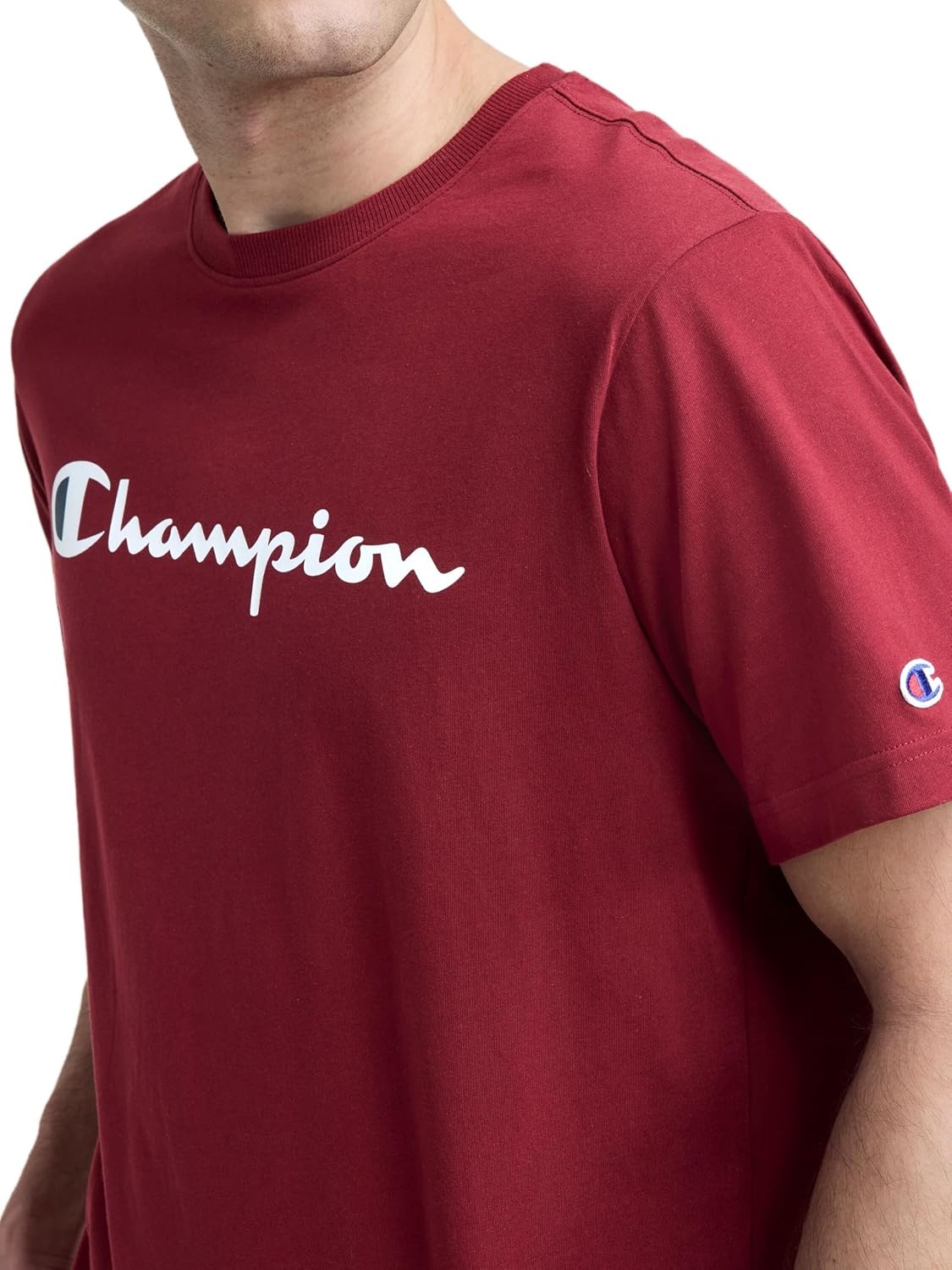 image:imageChampion Mens Graphic Short Sleeve TShirt Standard Fit Classic Script Logo Midweight 100 CottonPomegranate Classic Script Logo