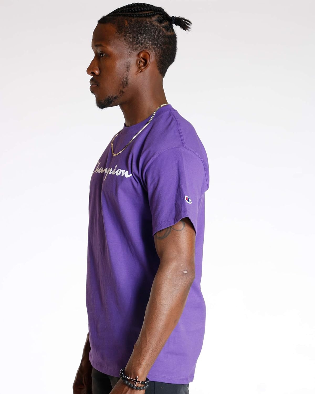 image:imageChampion Mens Graphic Short Sleeve TShirt Standard Fit Classic Script Logo Midweight 100 CottonPurple Pr Classic Script Logo