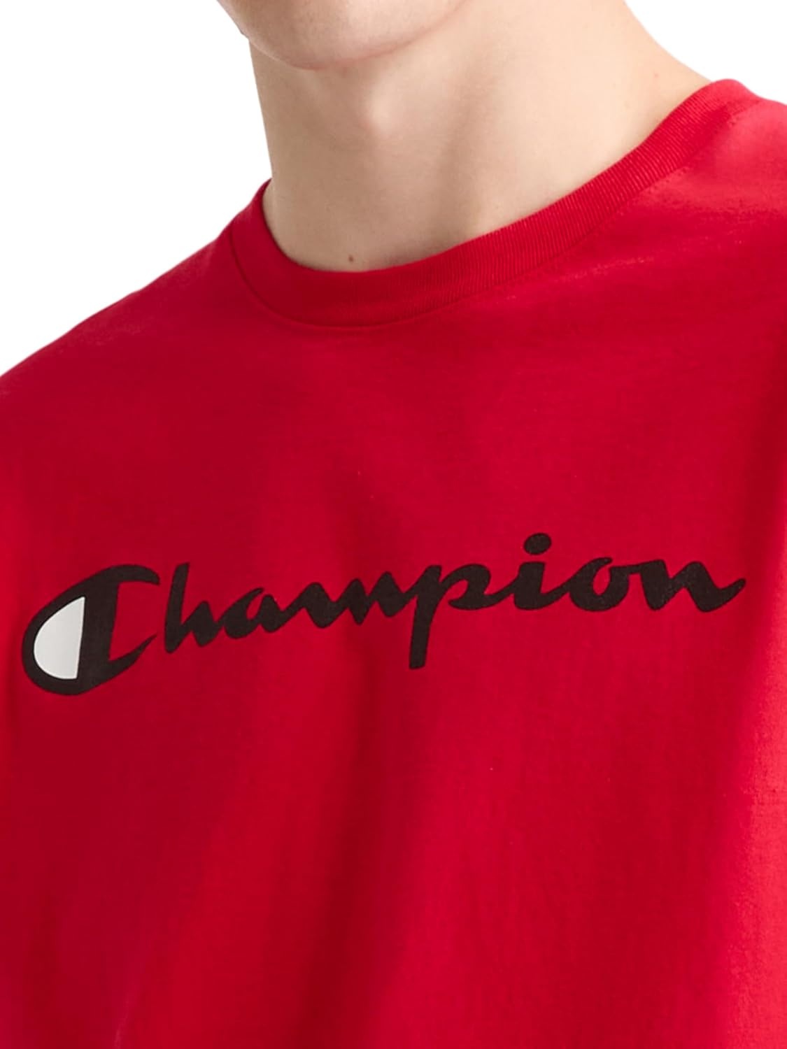 image:imageChampion Mens Graphic Short Sleeve TShirt Standard Fit Classic Script Logo Midweight 100 CottonTango Red Classic Script Logo