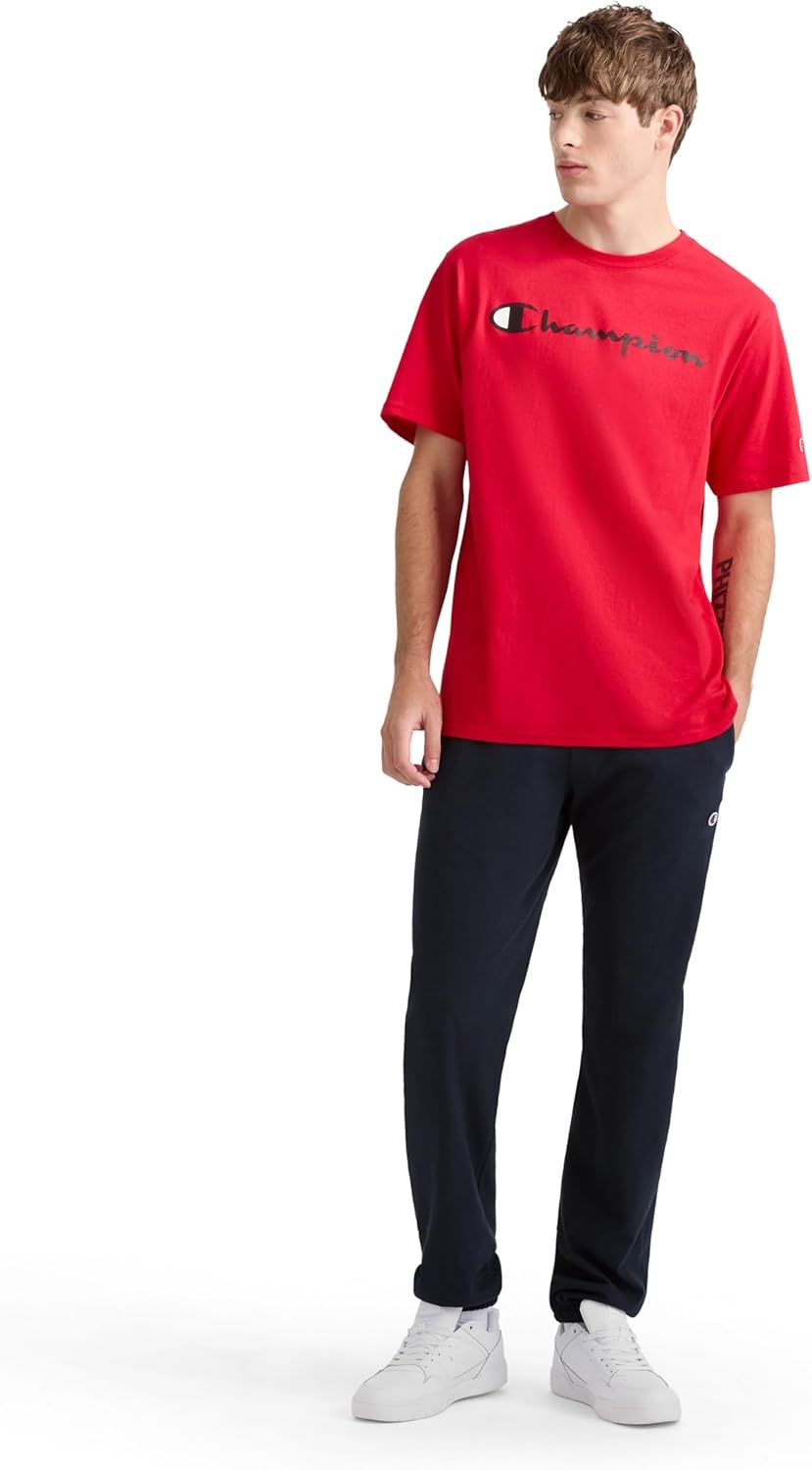 image:imageChampion Mens Graphic Short Sleeve TShirt Standard Fit Classic Script Logo Midweight 100 CottonTango Red Classic Script Logo