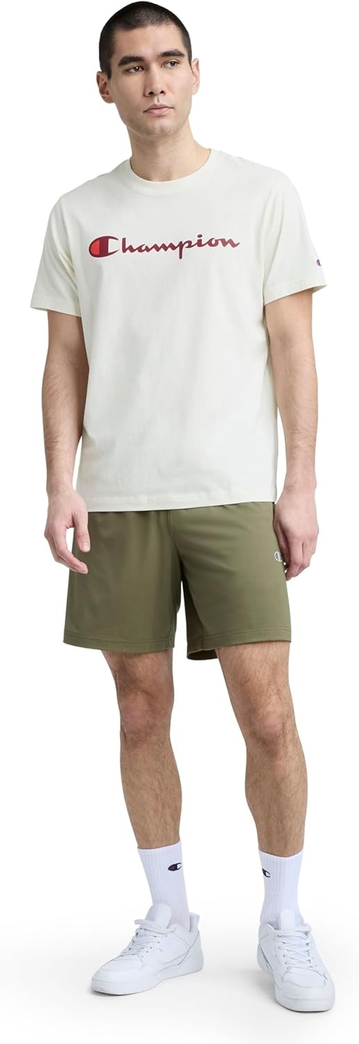image:imageChampion Mens Graphic Short Sleeve TShirt Standard Fit Classic Script Logo Midweight 100 CottonUnbleached Cotton Classic Script Logo