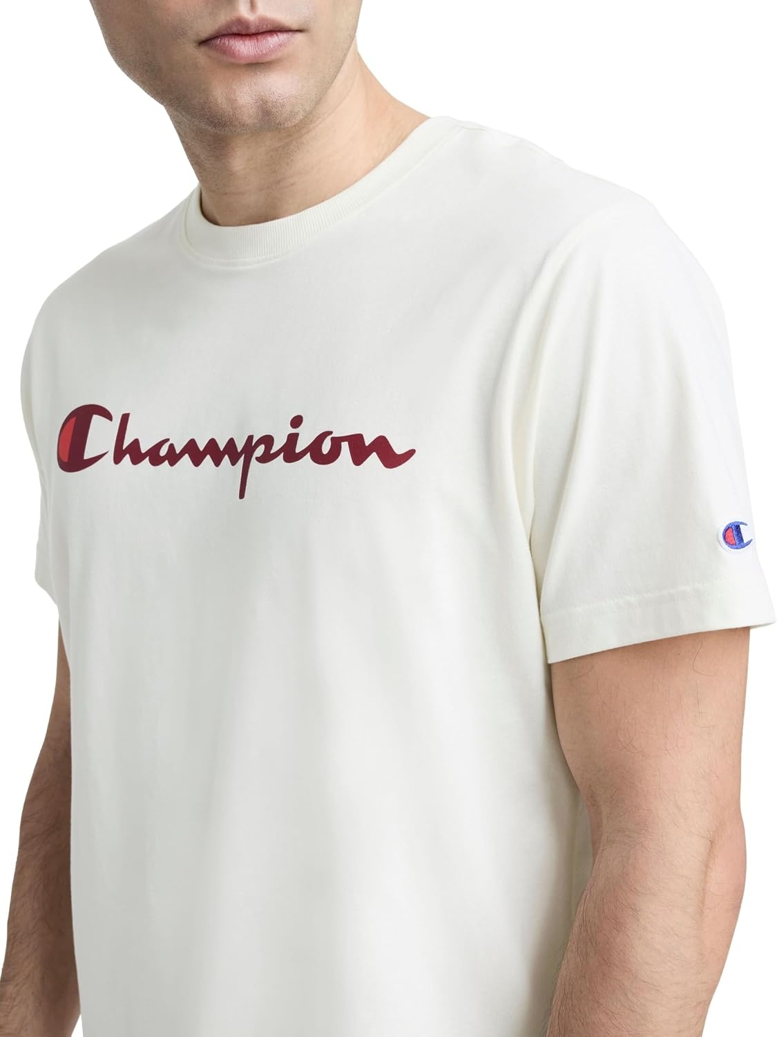 image:imageChampion Mens Graphic Short Sleeve TShirt Standard Fit Classic Script Logo Midweight 100 CottonUnbleached Cotton Classic Script Logo