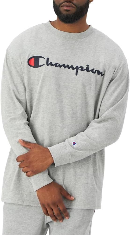image:imageChampion Mens Long Sleeve Tshirt Classic Tshirt for Men Reg Or Big amp TallOxford Gray Heather Classic Script Logo