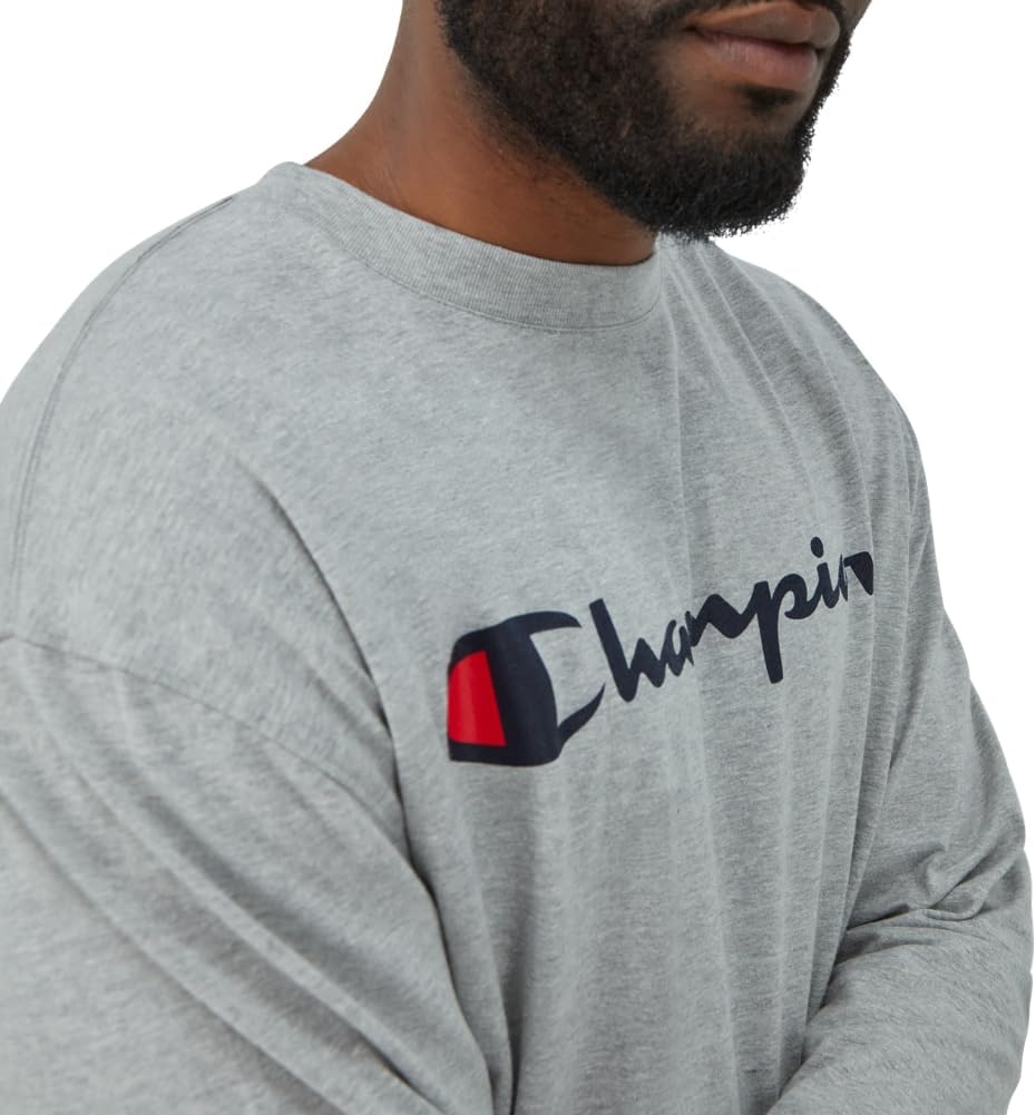 image:imageChampion Mens Long Sleeve Tshirt Classic Tshirt for Men Reg Or Big amp TallOxford Gray Heather Classic Script Logo