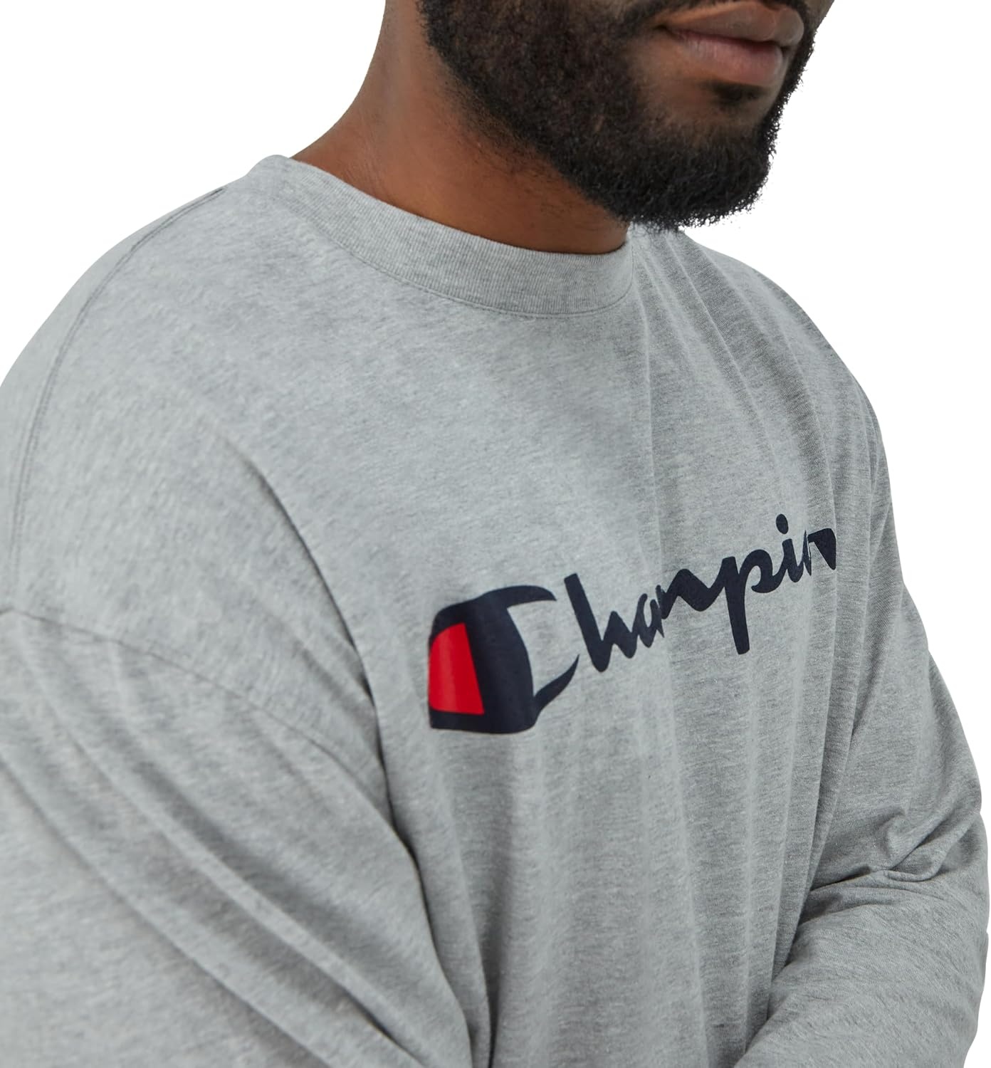 image:imageChampion Mens Long Sleeve Tshirt Classic Tshirt for Men Reg Or Big amp TallOxford Gray Heather Classic Script Logo
