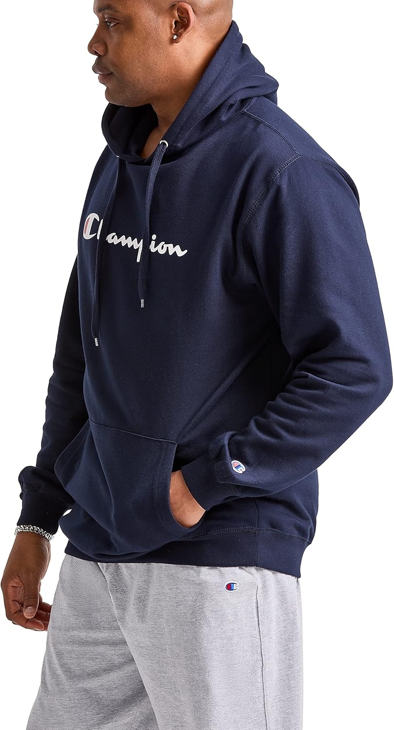 image:imageChampion Mens Pullover Graphic Fleece Hoodie Standard Fit Midweight Fleece Classic Script Logo Available Regular Big amp TallDeep Navy Classic Script Logo