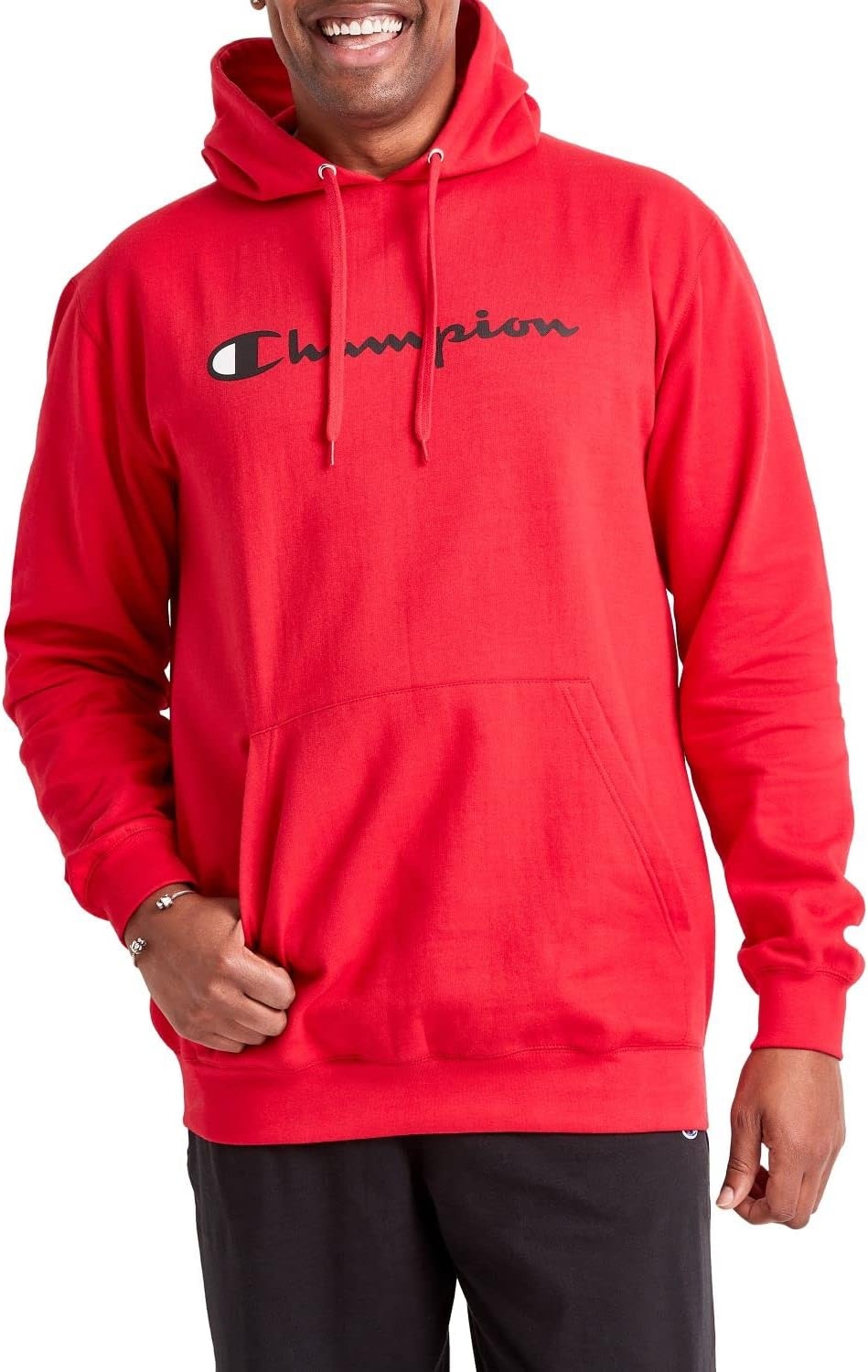 image:imageChampion Mens Pullover Graphic Fleece Hoodie Standard Fit Midweight Fleece Classic Script Logo Available Regular Big amp TallTeam Red Scarlet Classic Script Logo