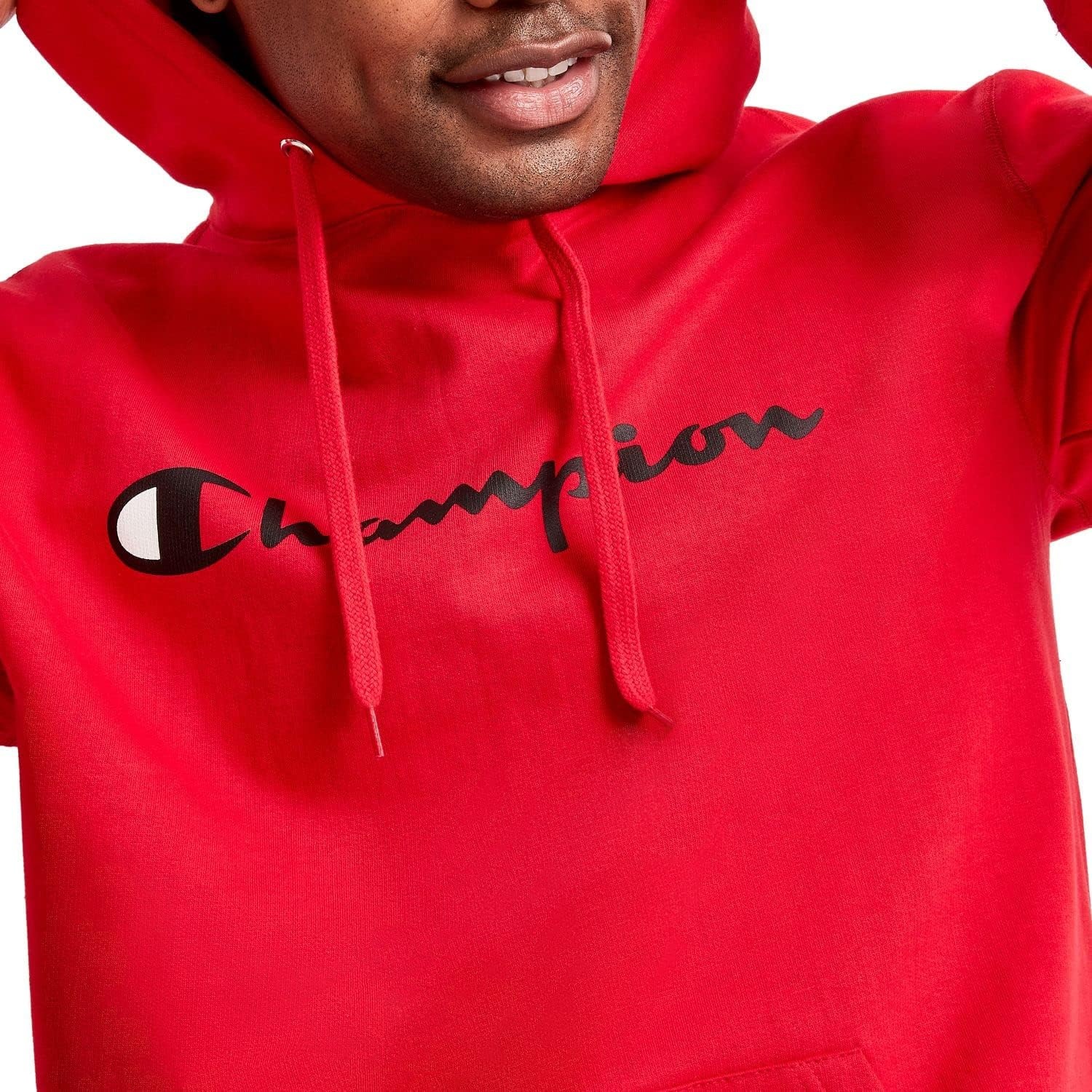 image:imageChampion Mens Pullover Graphic Fleece Hoodie Standard Fit Midweight Fleece Classic Script Logo Available Regular Big amp TallTeam Red Scarlet Classic Script Logo