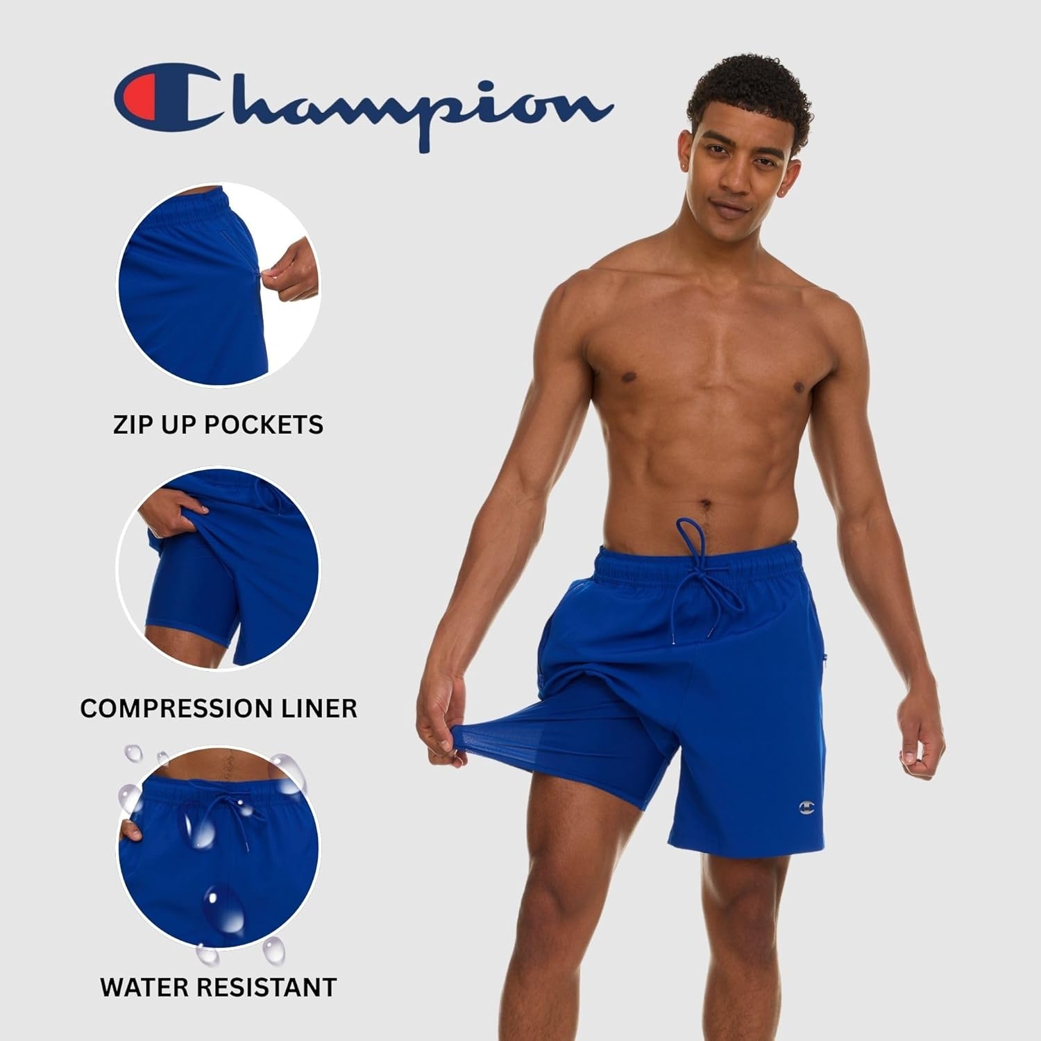 image:imageChampion Mens Swim Trunks with Compression Liner 2 in 1 Mens Bathing Suit Shorts 7 Inch Inseam Board Shorts for SwimmingBlue