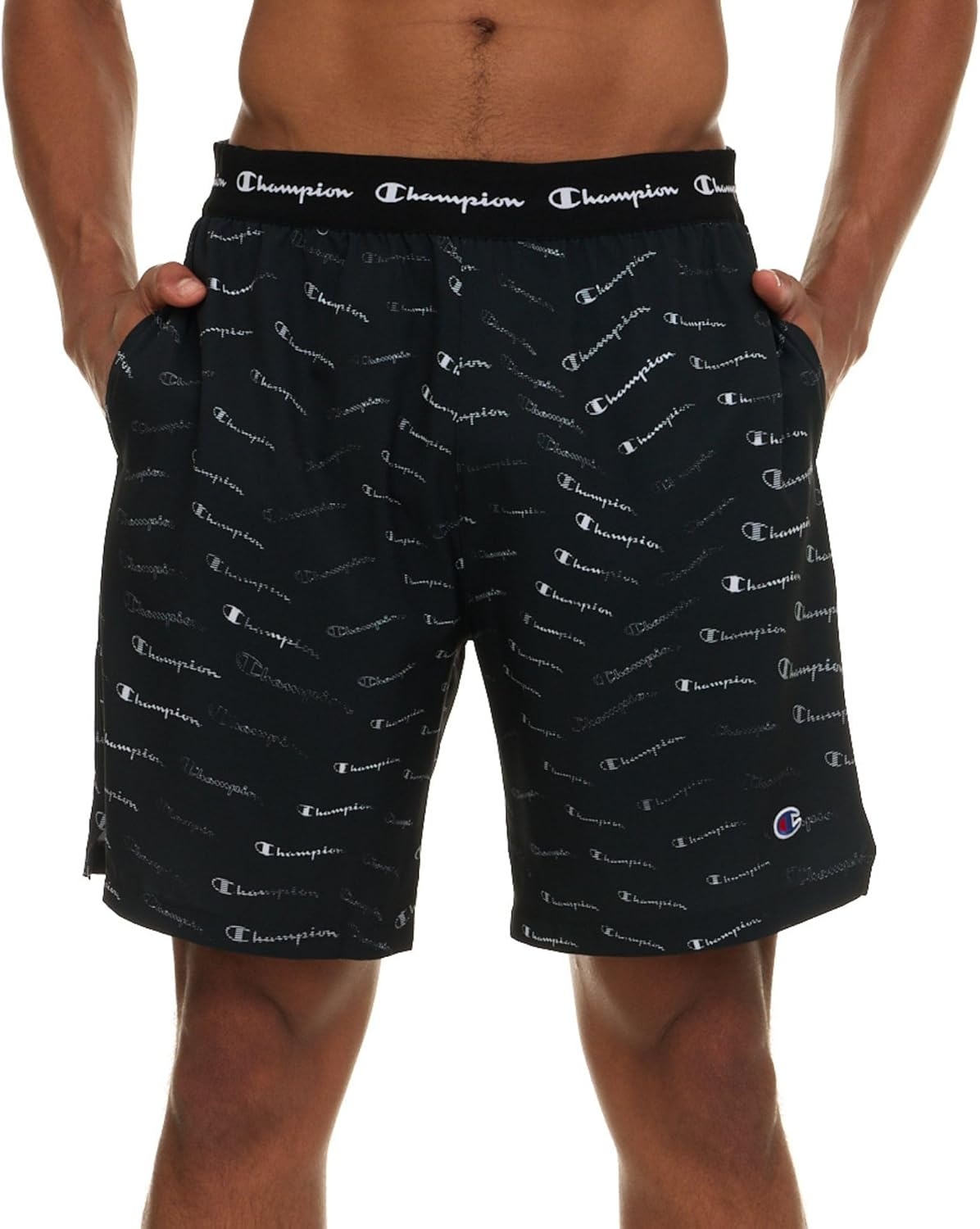 image:imageChampion Mens Swim Trunks with Mesh Liner 7 Inseam Quick Drying Mens Bathing Suit Board Shorts for Swimming and BeachBlackLogo