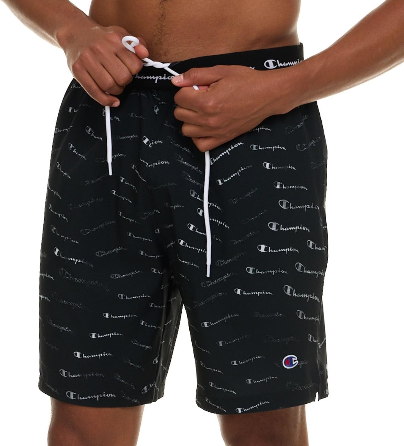 image:imageChampion Mens Swim Trunks with Mesh Liner 7 Inseam Quick Drying Mens Bathing Suit Board Shorts for Swimming and BeachBlackLogo
