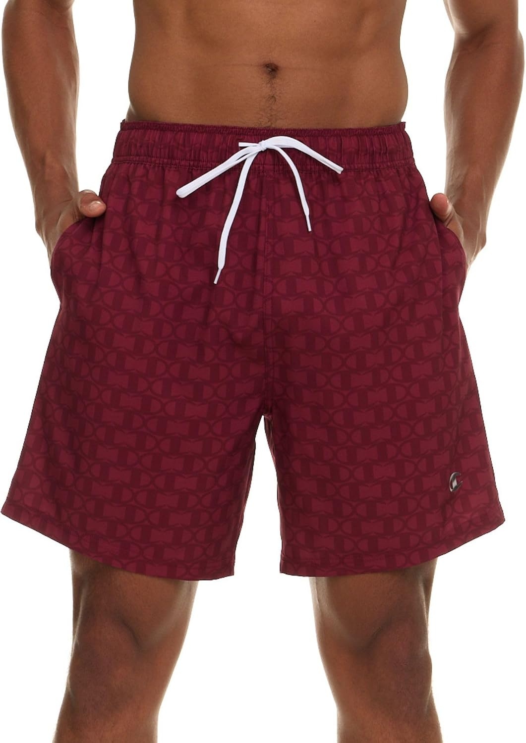 image:imageChampion Mens Swim Trunks with Mesh Liner 7 Inseam Quick Drying Mens Bathing Suit Board Shorts for Swimming and BeachBurgundyLogo