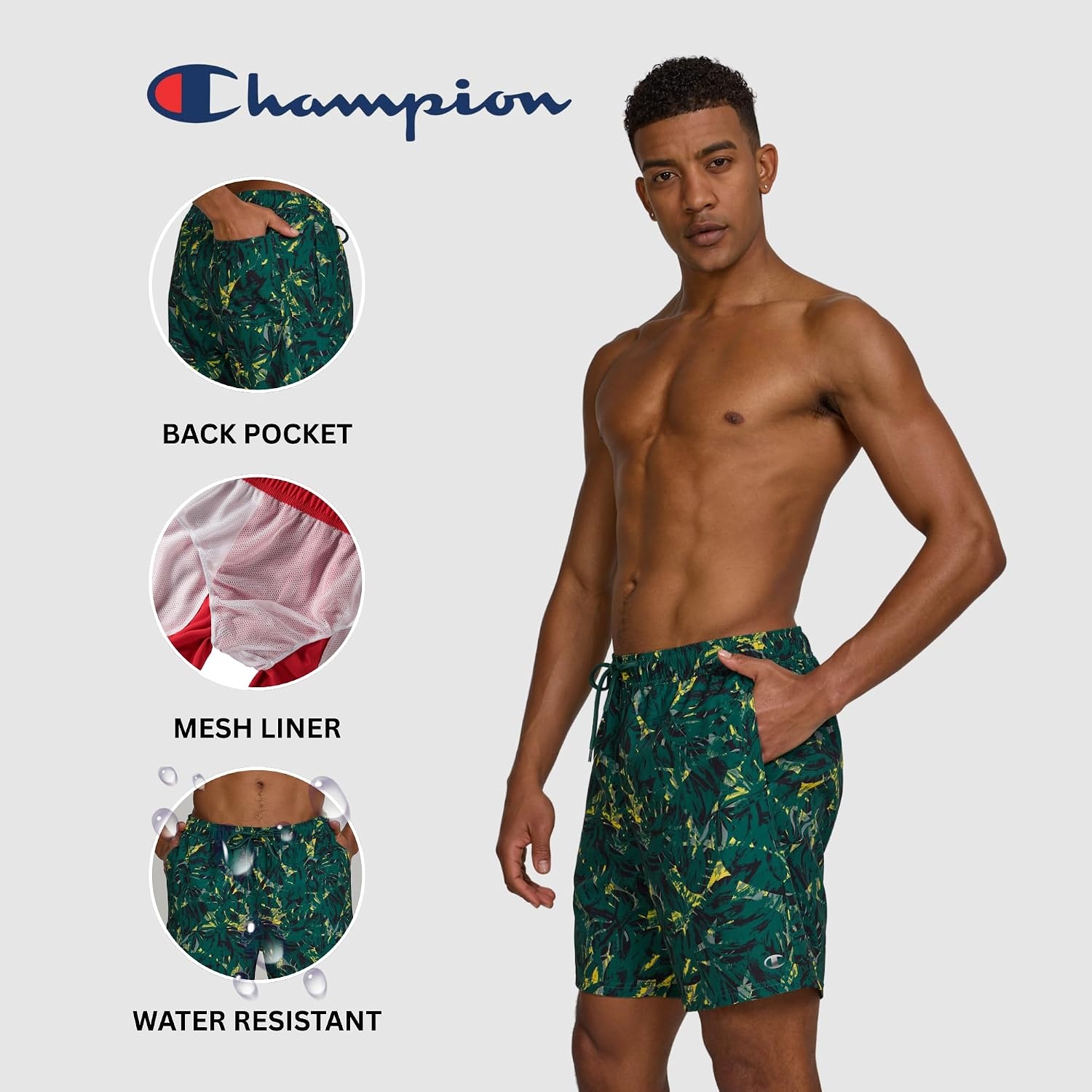 image:imageChampion Mens Swim Trunks with Mesh Liner 7 Inseam Quick Drying Mens Bathing Suit Board Shorts for Swimming and BeachContrast Trop