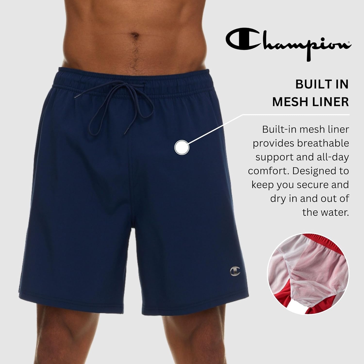 image:imageChampion Mens Swim Trunks with Mesh Liner 7 Inseam Quick Drying Mens Bathing Suit Board Shorts for Swimming and BeachNavy