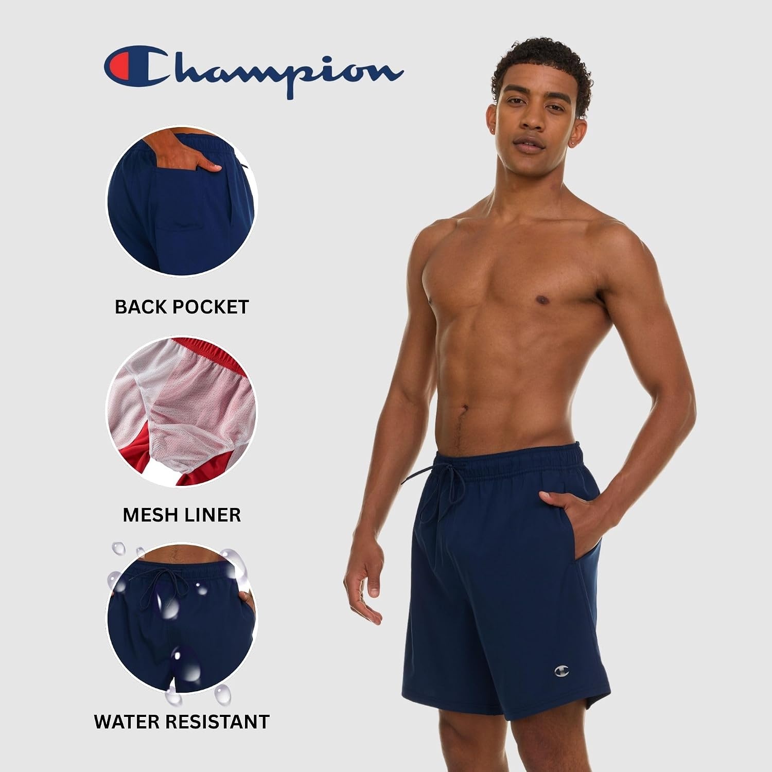 image:imageChampion Mens Swim Trunks with Mesh Liner 7 Inseam Quick Drying Mens Bathing Suit Board Shorts for Swimming and BeachNavy